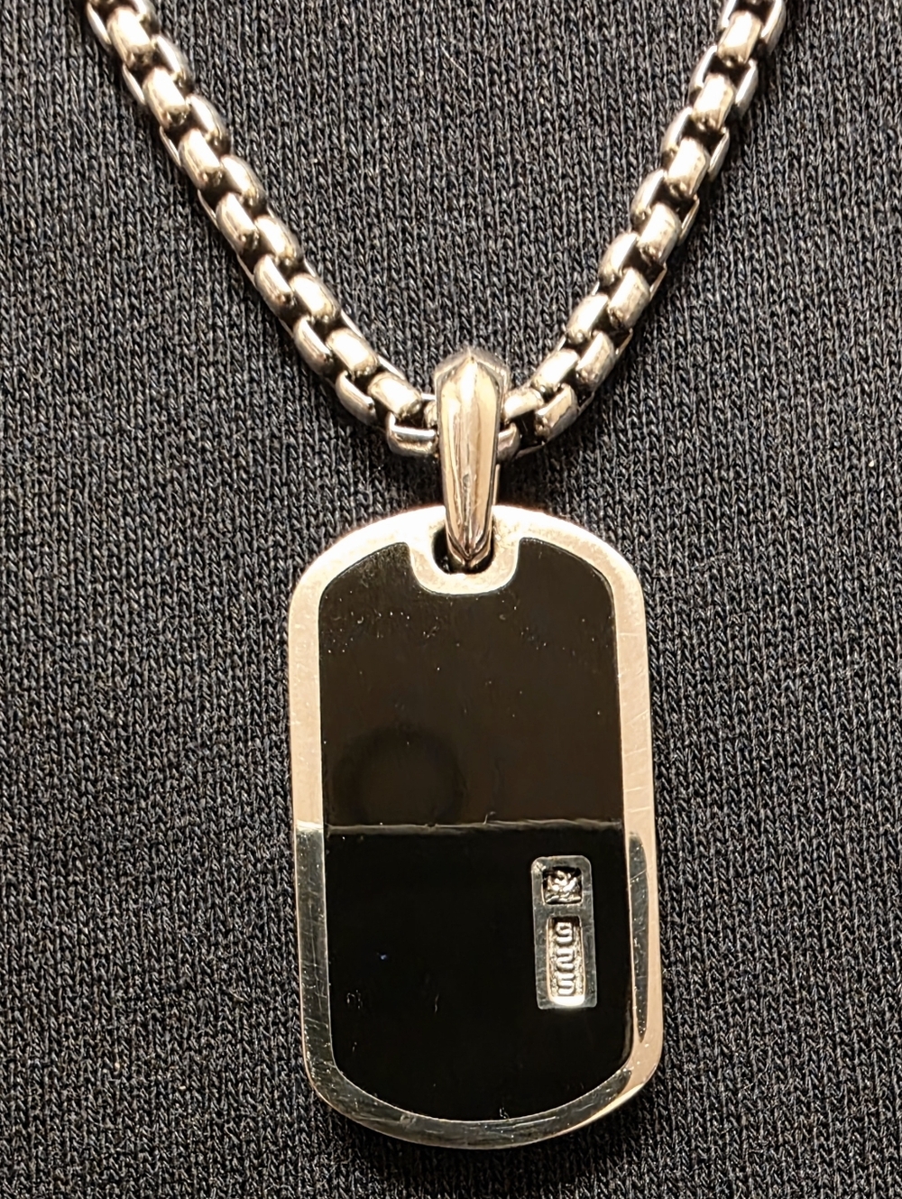 David Yurman Black Onyx Dog Tag Pendant Necklace 20"L X 2.7mm W